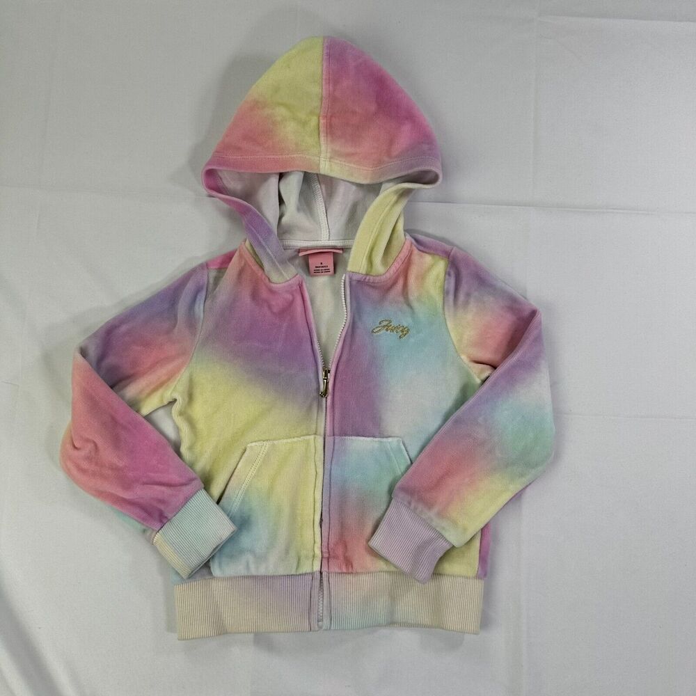Juicy Couture Kid's Velour Track Jacket 5 Multi Tie Dye Design 2 Front Pockets